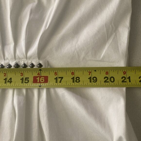 CaBI Asymmetrical Tunic Blouse Size XL Ivory Chic Button Up Long Sleeve Studded - Picture 11 of 13